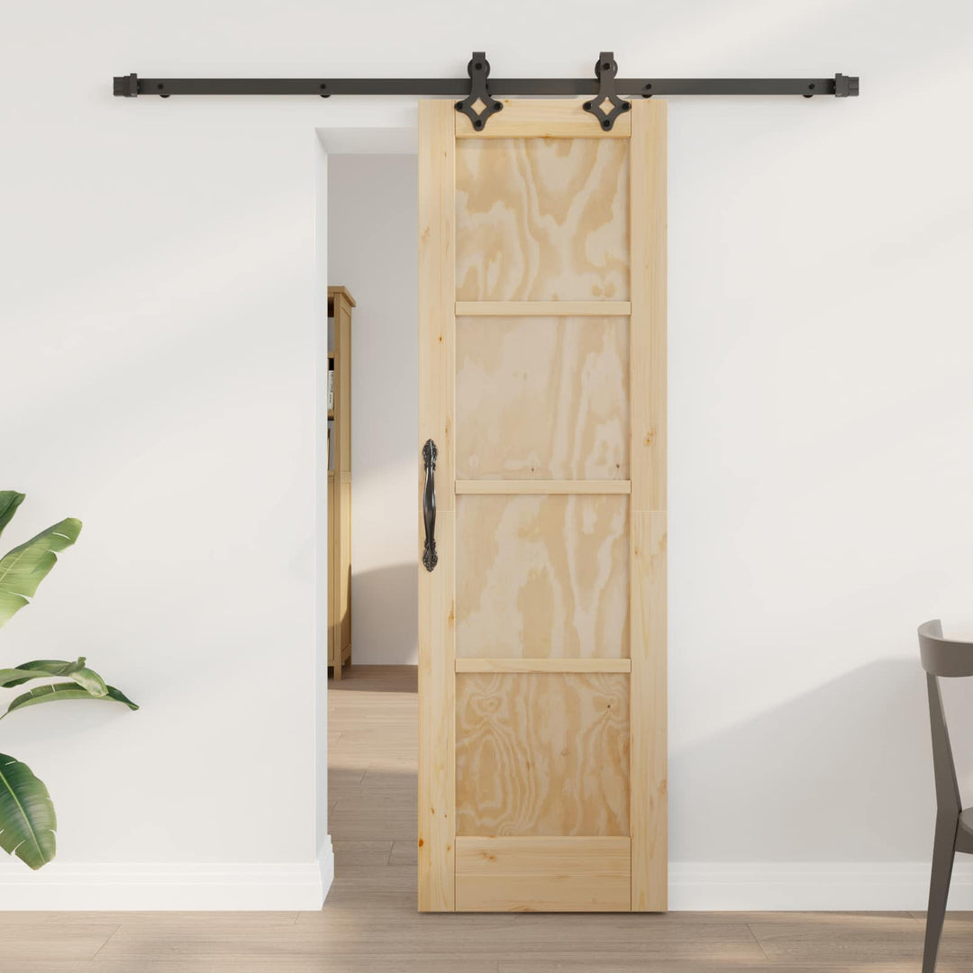 Skydedør Naturfarvet og sort 61 x 198,5 cm Massivt fyrretræ