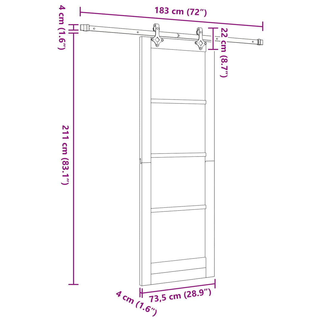 Skydedør Naturfarvet og sort 73,5 x 211 cm Massivt fyrretræ