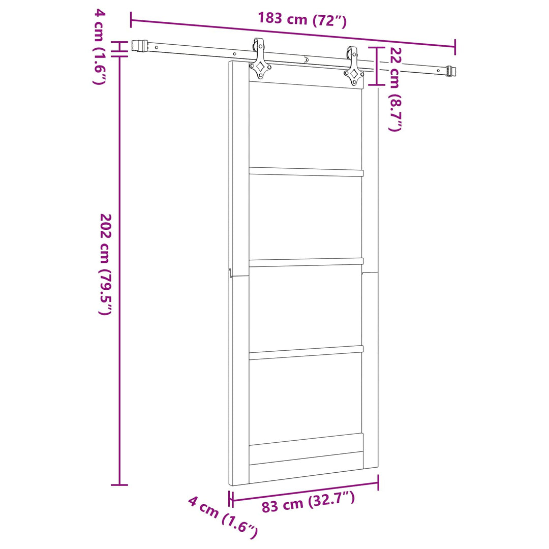 Skydedør Hvid og sort 83 x 202 cm Massivt fyrretræ