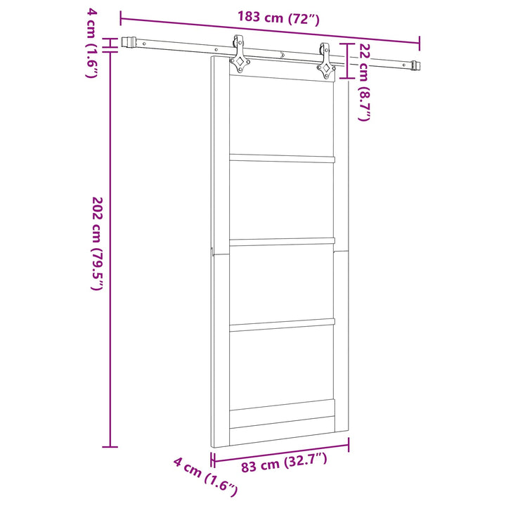 Skydedør Hvid og sort 83 x 202 cm Massivt fyrretræ