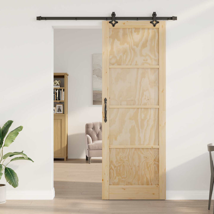 Skydedør Naturfarvet og sort 83 x 232 cm Massivt fyrretræ