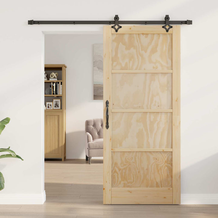 Skydedør Naturfarvet og sort 86 x 198,5 cm Massivt fyrretræ