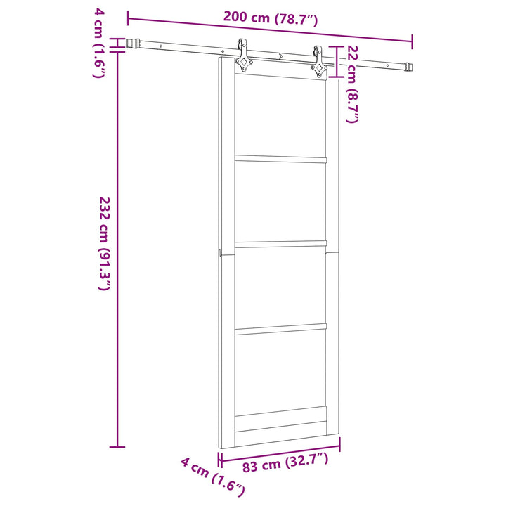 Skydedør Hvid og sort 83 x 232 cm Massivt fyrretræ