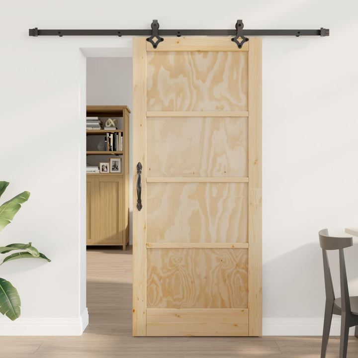 Skydedør Naturfarvet og sort 86 x 198,5 cm Massivt fyrretræ