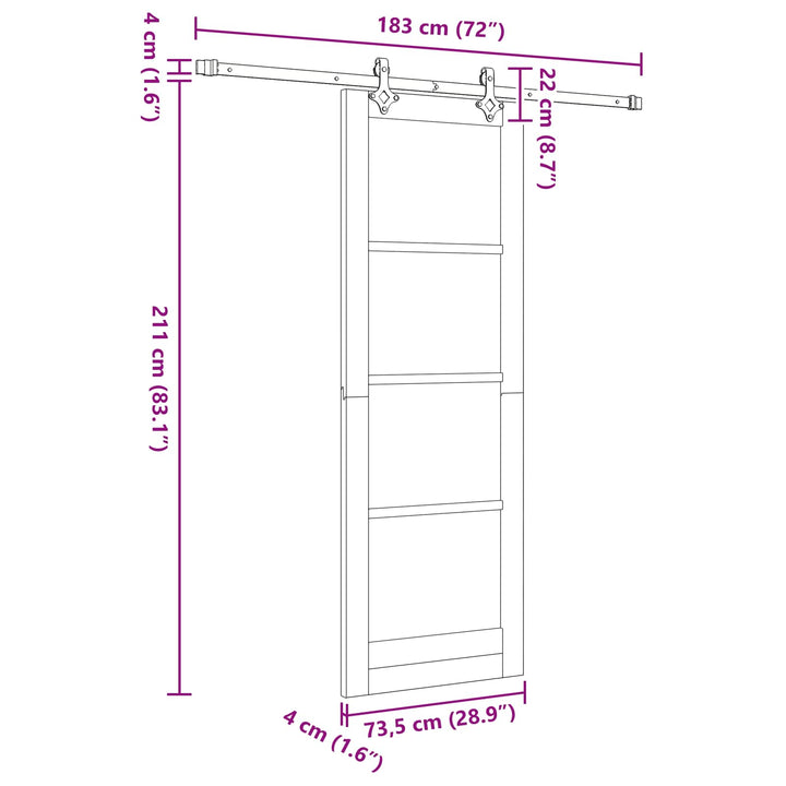 Skydedør Natur og hvid 73,5 x 211 cm Massivt fyrretræ