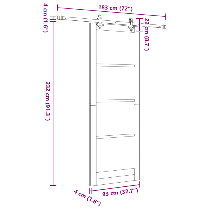 Skydedør Hvid 83 x 232 cm Massivt fyrretræ