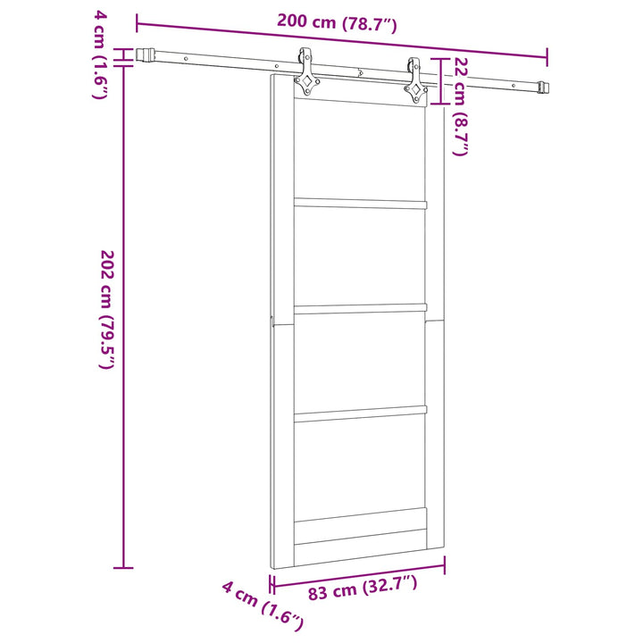 Skydedør Hvid 83 x 202 cm Massivt fyrretræ