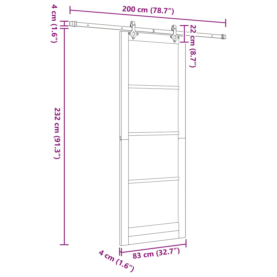 Skydedør Hvid 83 x 232 cm Massivt fyrretræ