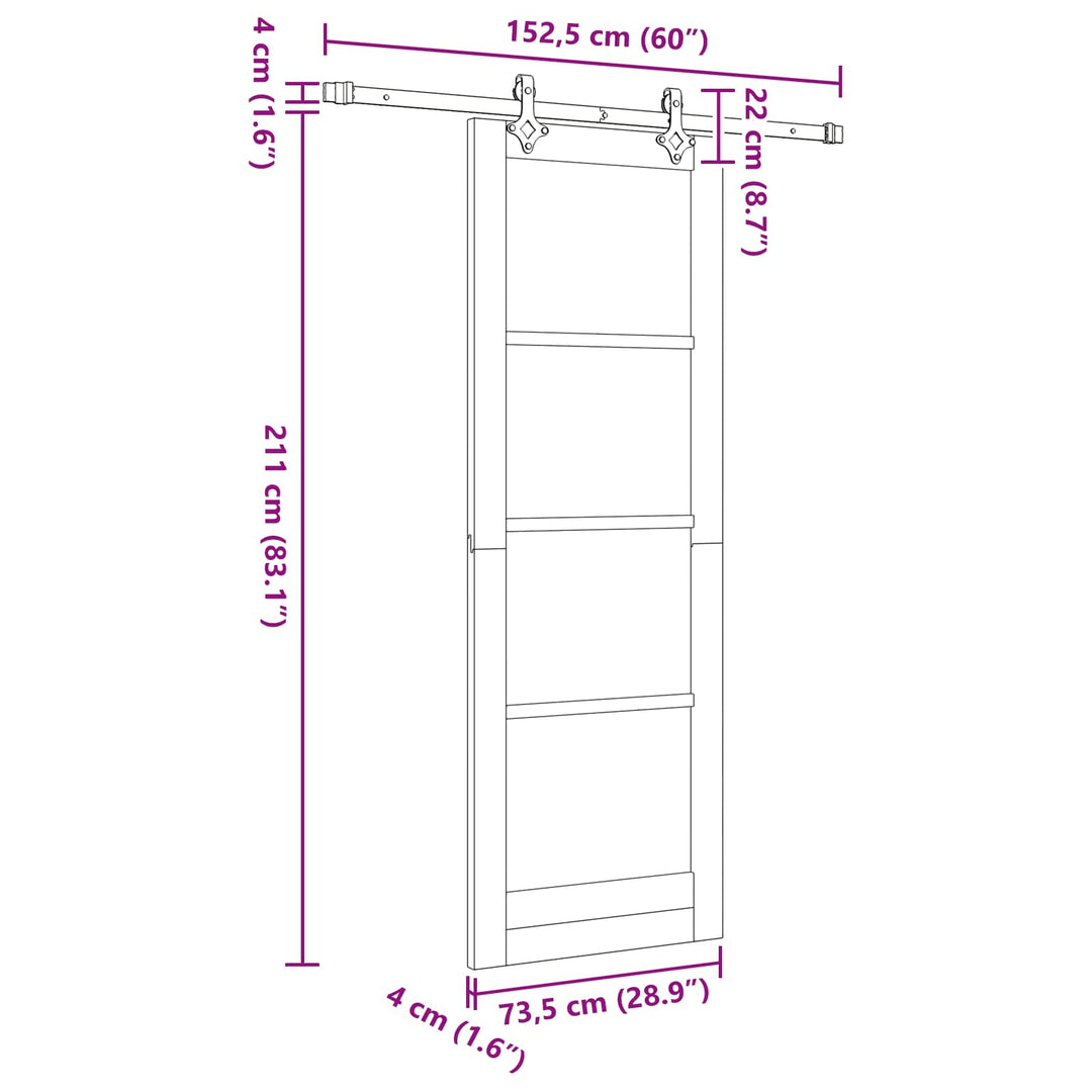 Skydedør ORKDAL Naturfarvet 73,5 x 211 cm Massivt fyrretræ