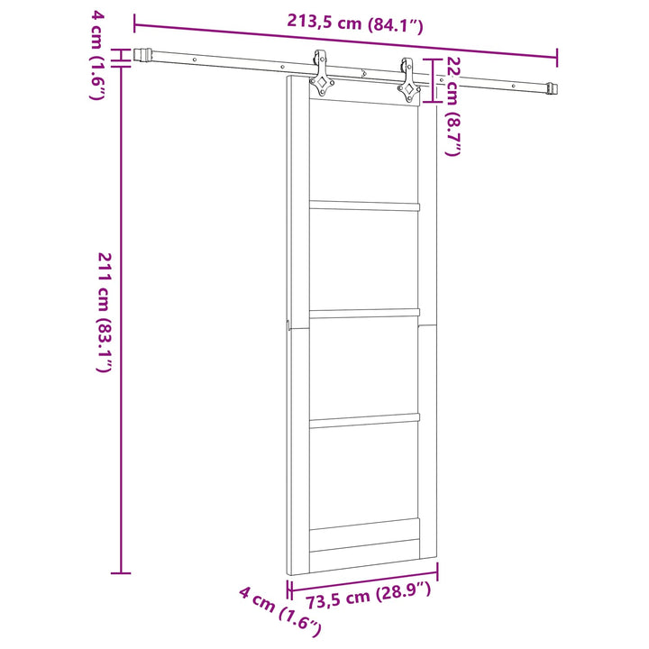 Skydedør ORKDAL Naturfarvet 73,5 x 211 cm Massivt fyrretræ