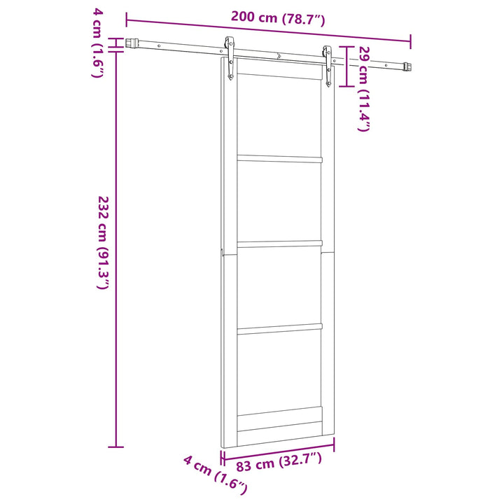 Skydedør ORKDAL Hvid og sort 83 x 232 cm Massivt fyrretræ