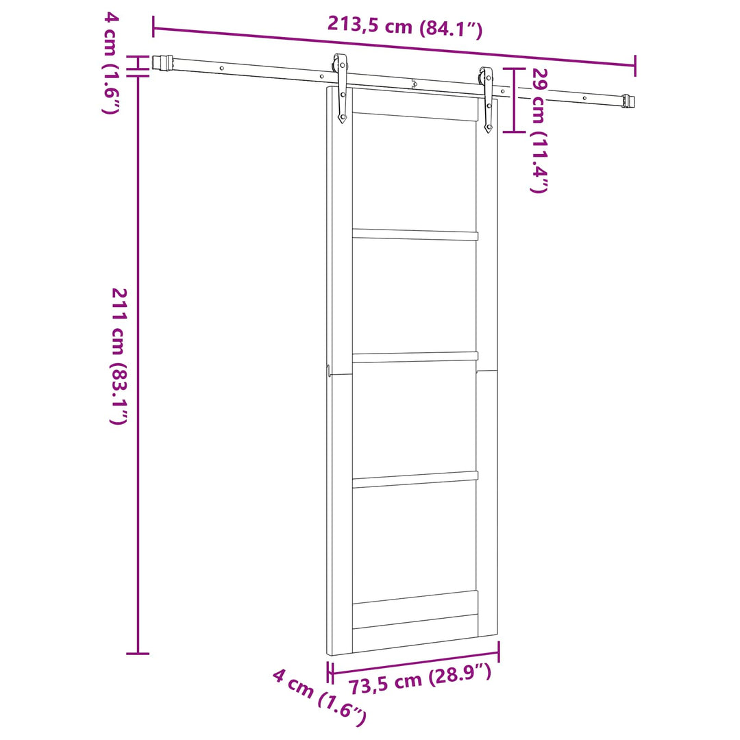 Skydedør ORKDAL Naturfarvet 73,5 x 211 cm Massivt fyrretræ