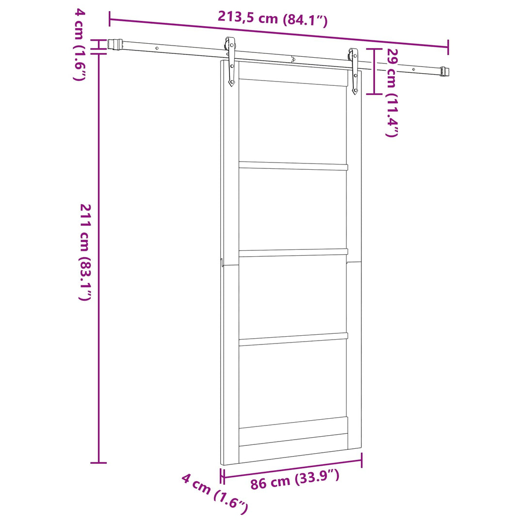 Skydedør ORKDAL Naturfarvet 86 x 211 cm Massivt fyrretræ