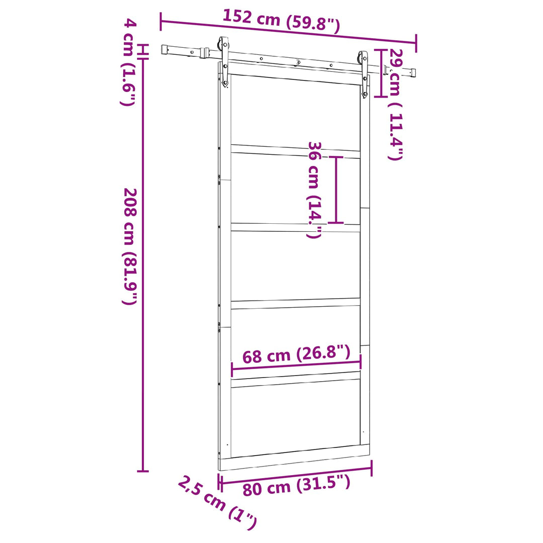 Skydedør Naturfarvet 80 x 208 cm Massivt fyrretræ