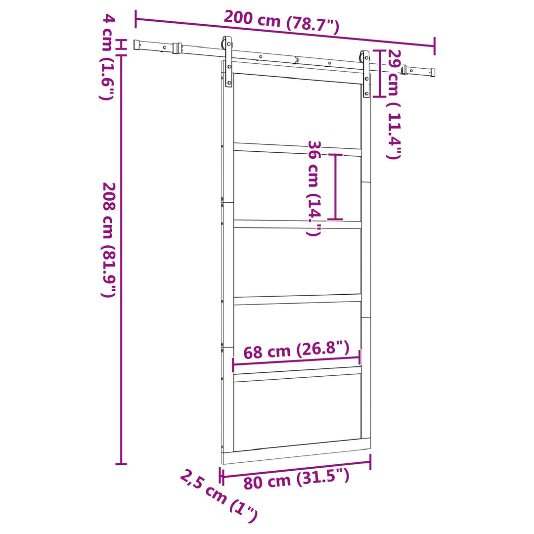 Skydedør Naturfarvet 80 x 208 cm Massivt fyrretræ
