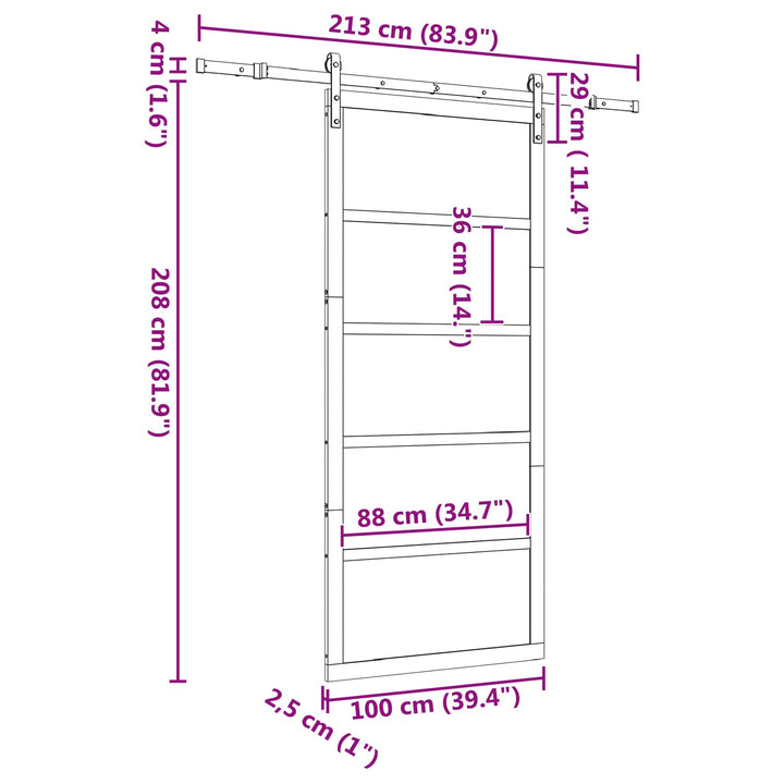 Skydedør Naturfarvet 100 x 208 cm Massivt fyrretræ