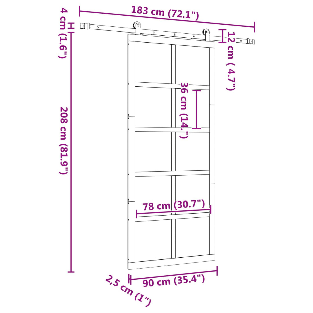 Skydedør Naturfarvet 90 x 208 cm Massivt fyrretræ