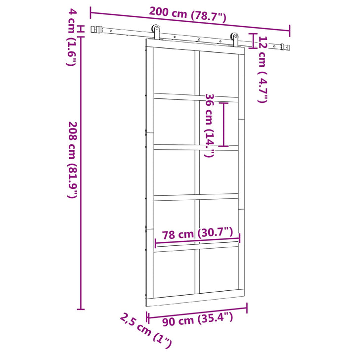 Skydedør Naturfarvet 90 x 208 cm Massivt fyrretræ