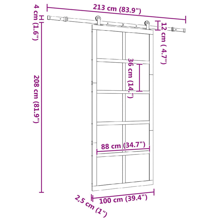 Skydedør Naturfarvet 100 x 208 cm Massivt fyrretræ