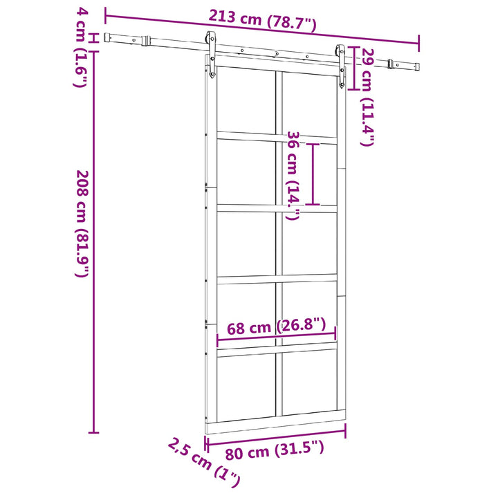 Skydedør Naturfarvet 80 x 208 cm Massivt fyrretræ