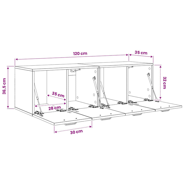 Vægskab 2 stk. 120 x 36,5 x 35 cm Konstrueret træ Sort eg