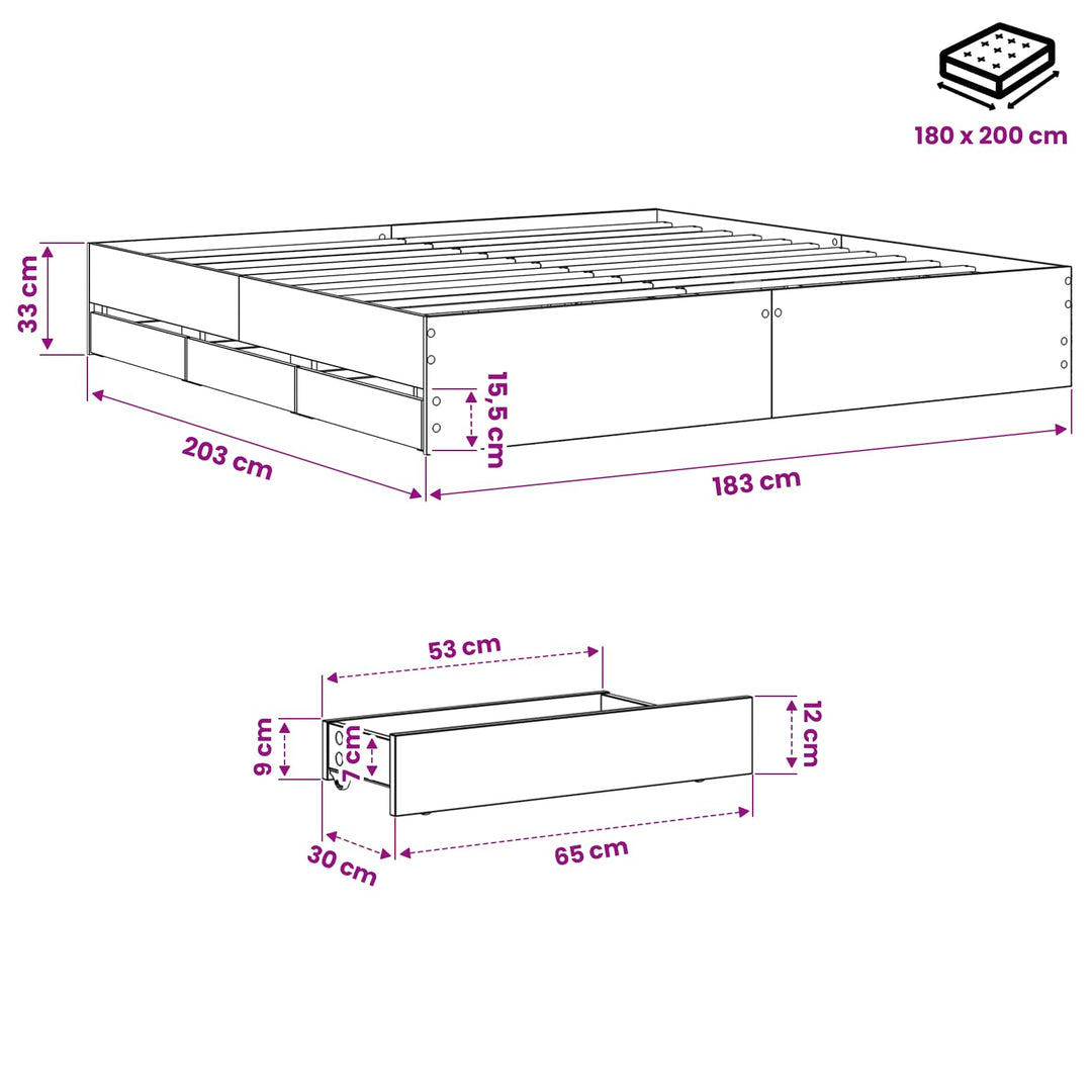 Sengestel med opbevaring Artisan-eg 180 x 200 cm