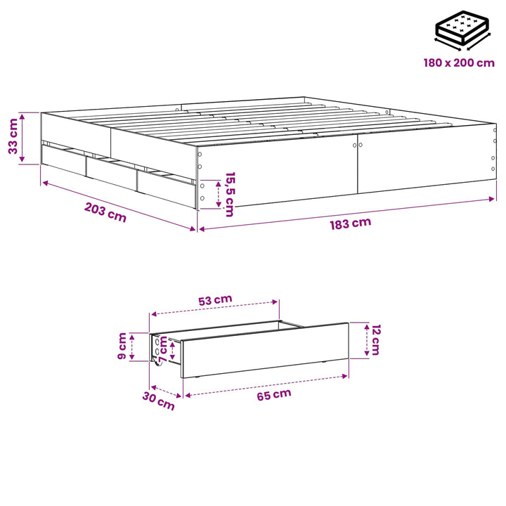Sengestel med opbevaring Artisan-eg 180 x 200 cm