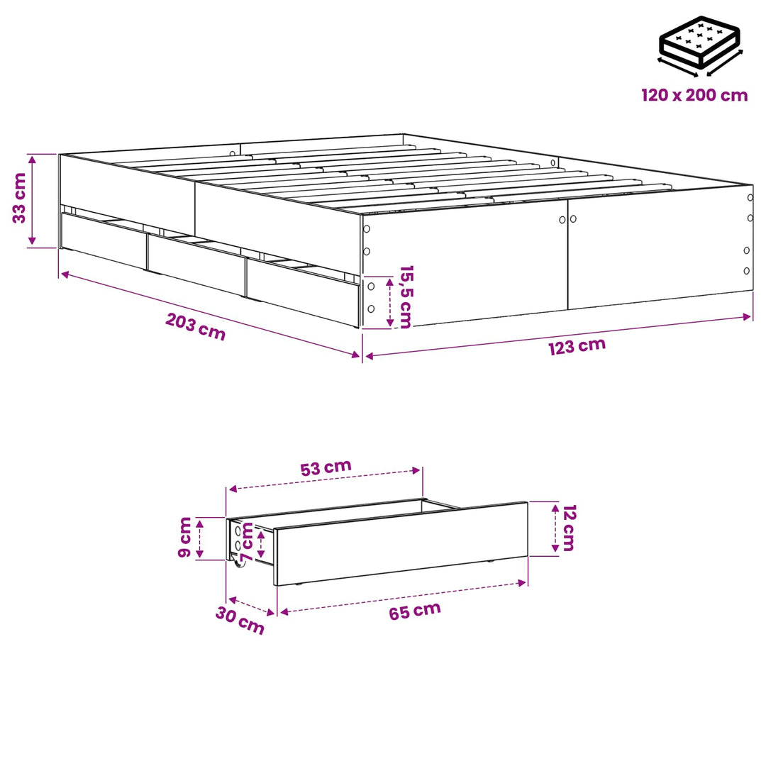 Sengestel med opbevaring Artisan-eg 120 x 200 cm