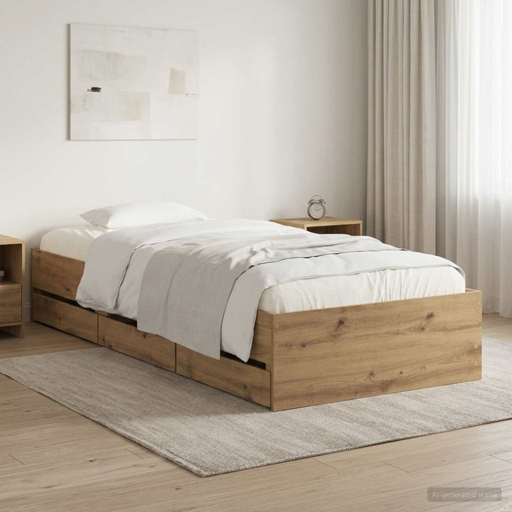 Sengestel med opbevaring Artisan-eg 90 x 200 cm Konstrueret træ