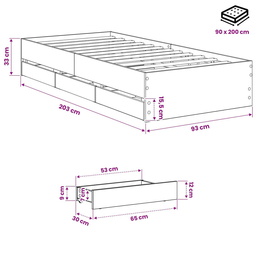 Sengestel med opbevaring Artisan-eg 90 x 200 cm Konstrueret træ