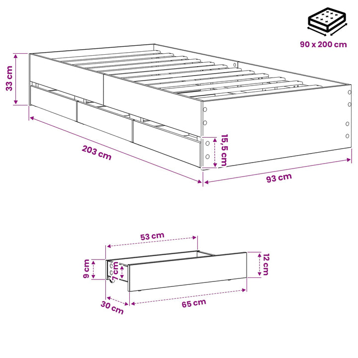Sengestel med opbevaring Artisan-eg 90 x 200 cm Konstrueret træ