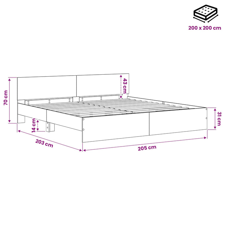 Sengestel med hovedgærde Gammelt træ 200 x 200 cm