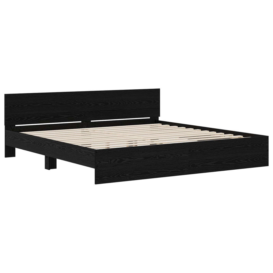 Sengeramme med sengegavl Sort eg 200 x 200 cm Konstrueret træ