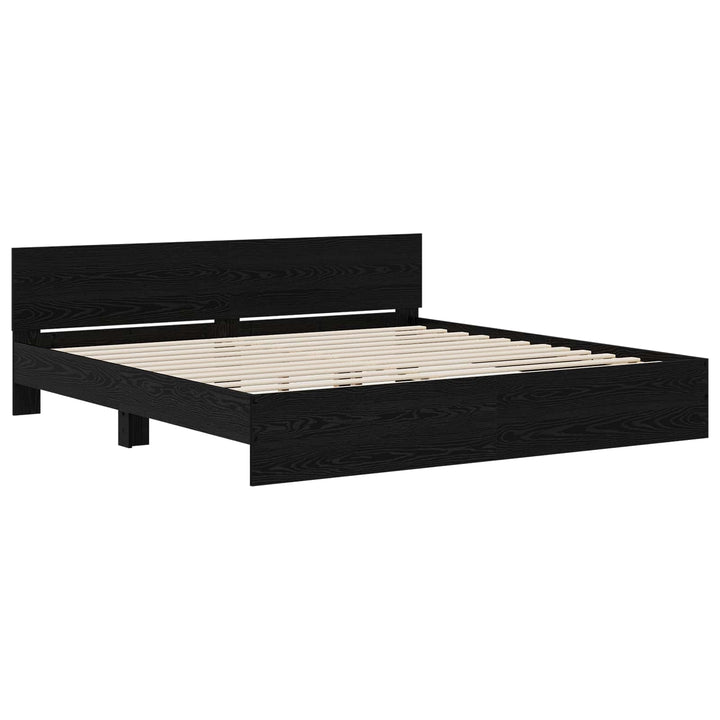Sengeramme med sengegavl Sort eg 200 x 200 cm Konstrueret træ