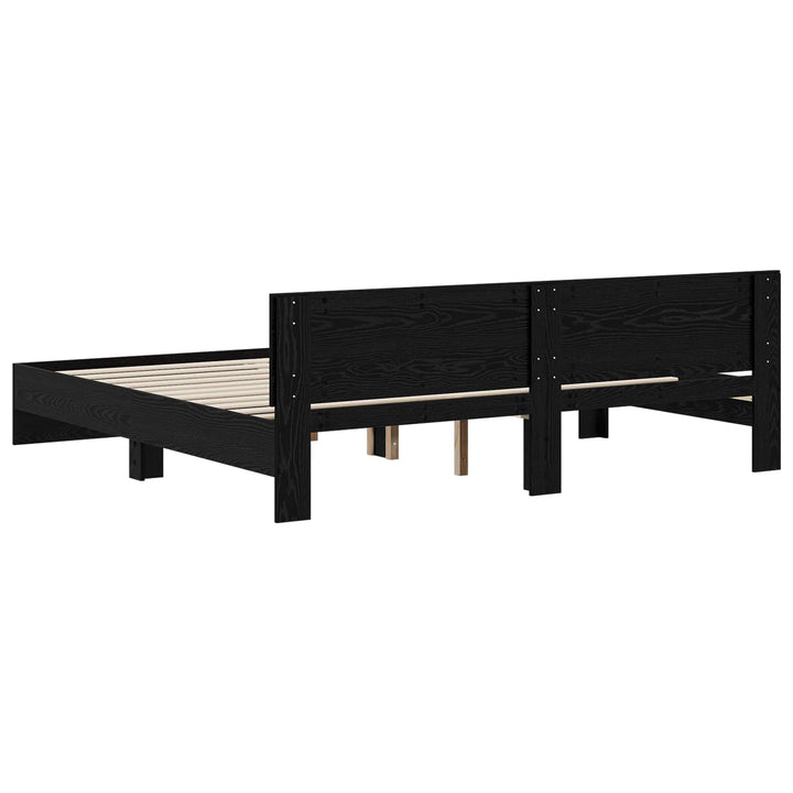 Sengeramme med sengegavl Sort eg 200 x 200 cm Konstrueret træ
