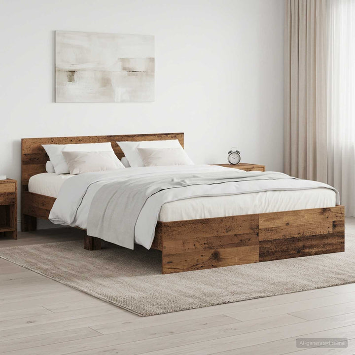 Sengeramme med sengegavl Gammelt træ 140 x 200 cm