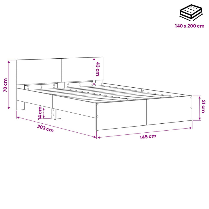 Sengeramme med sengegavl Gammelt træ 140 x 200 cm