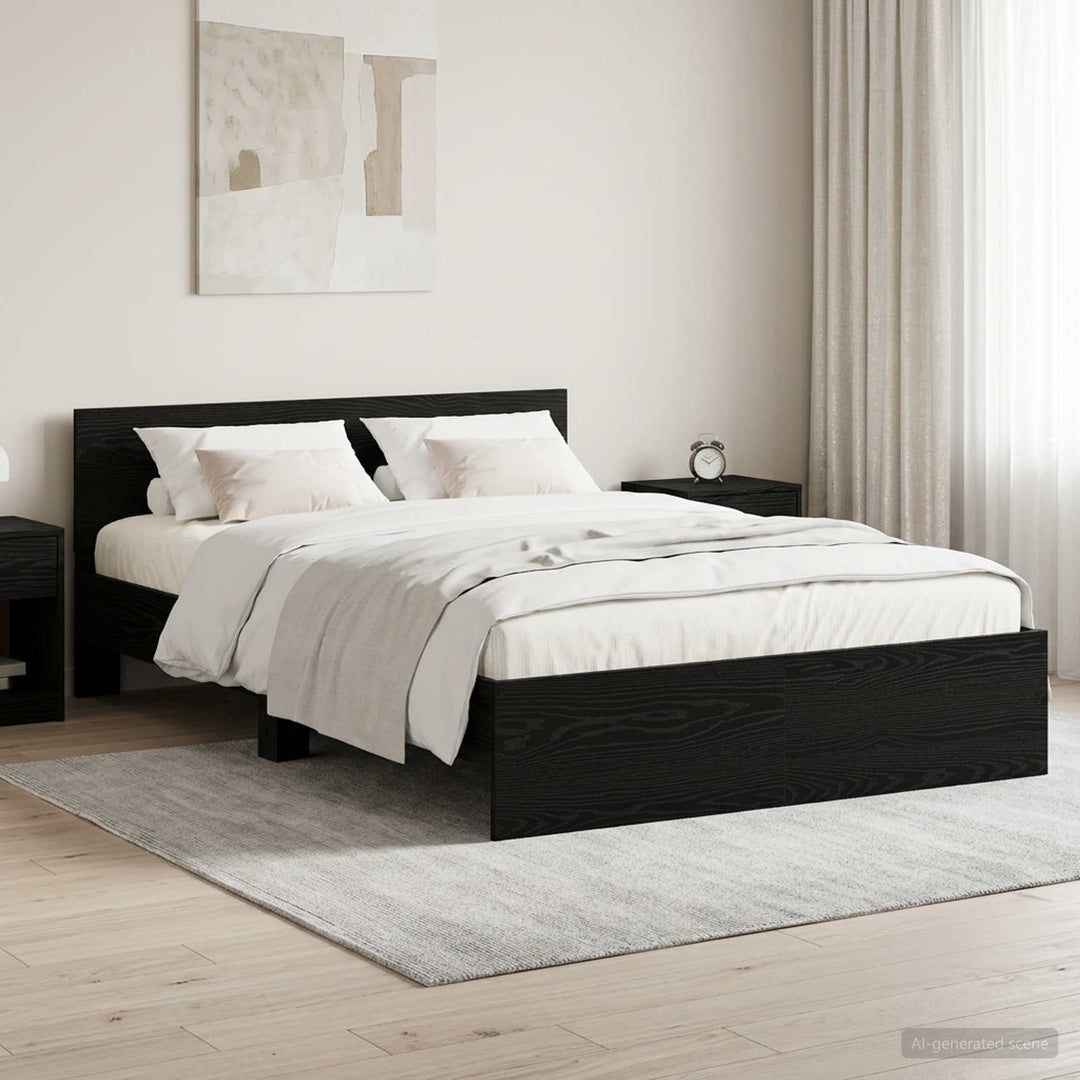 Sengeramme med sengegavl Sort eg 140 x 200 cm Konstrueret træ