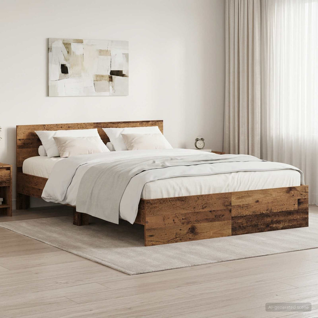 Sengeramme med sengegavl Gammelt træ 140 x 190 cm