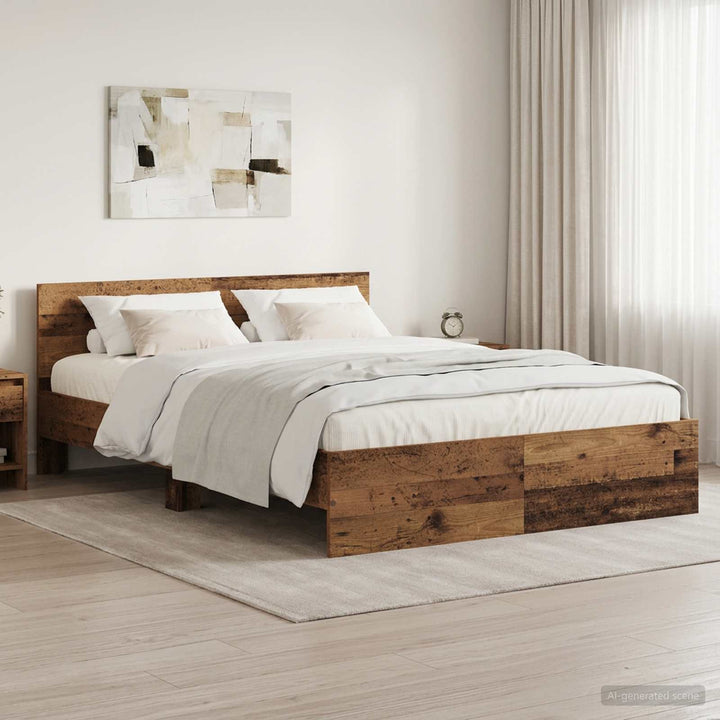 Sengeramme med sengegavl Gammelt træ 140 x 190 cm