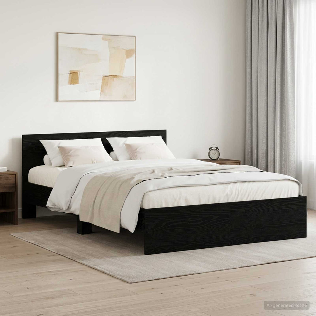 Sengeramme med sengegavl Sort eg 140 x 190 cm Konstrueret træ
