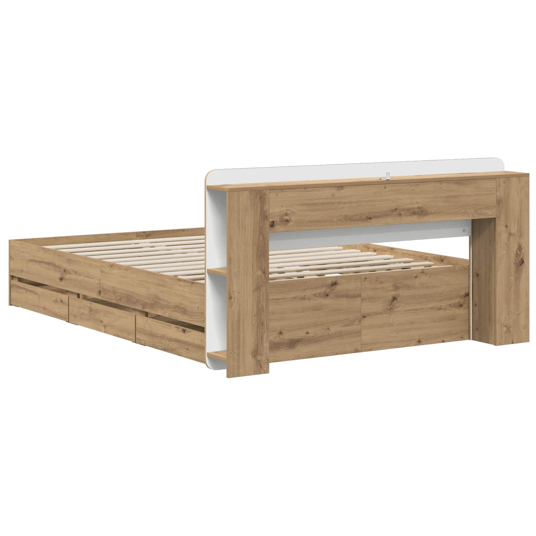 Sengestel med opbevaring og hovedgærde Artisan-eg 120 x 200 cm