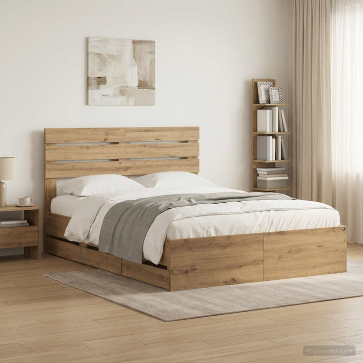 Bed Frame with Storage and Headboard Artisan Oak 120 x 200 cm