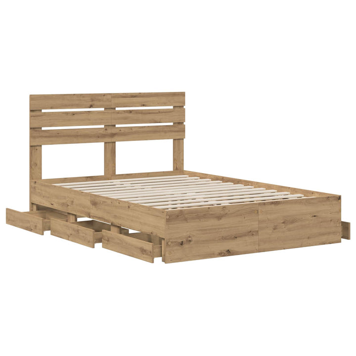 Bed Frame with Storage and Headboard Artisan Oak 120 x 200 cm