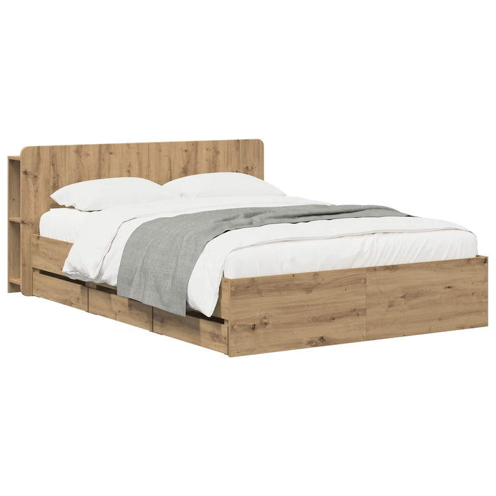 Sengestel med opbevaring og hovedgærde Artisan-eg 150 x 200 cm