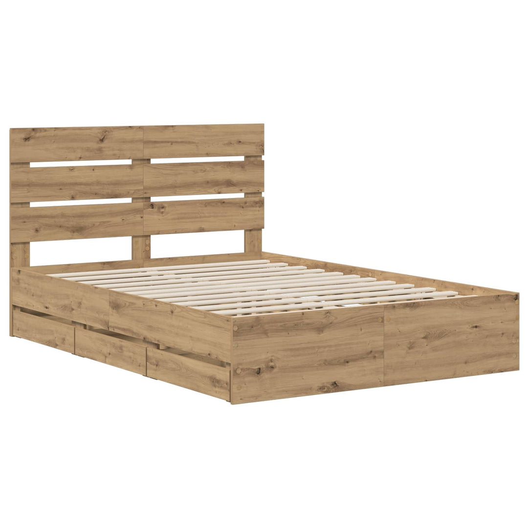 Bed Frame with Storage and Headboard Artisan Oak 160 x 200 cm