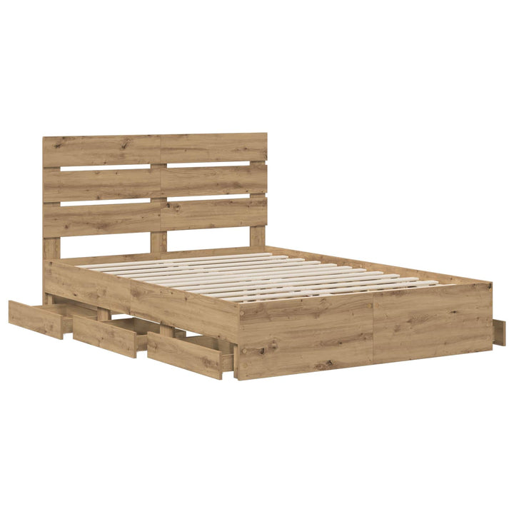 Bed Frame with Storage and Headboard Artisan Oak 160 x 200 cm