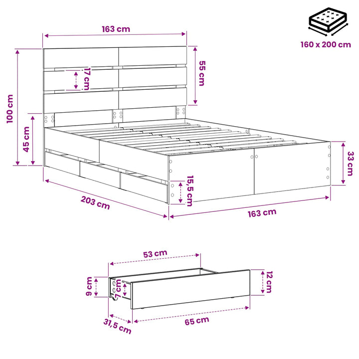 Bed Frame with Storage and Headboard Artisan Oak 160 x 200 cm