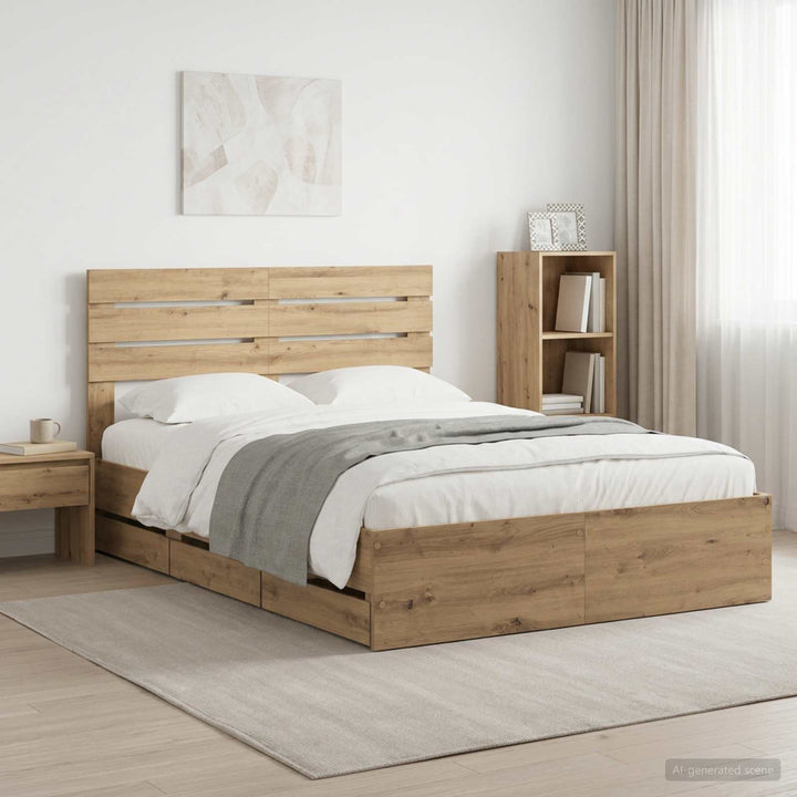 Bed Frame with Storage and Headboard Artisan Oak 160 x 200 cm