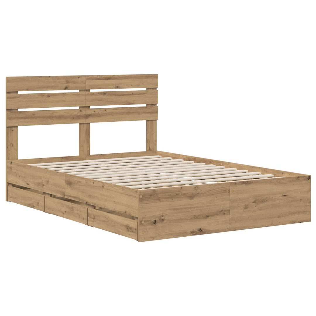 Bed Frame with Storage and Headboard Artisan Oak 160 x 200 cm